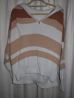 Aerie Oversized Striped Half Zip Sweater Size S Neutral Cozy